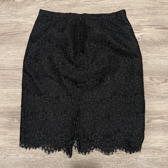J.Crew Black Lace Pencil Skirt 6 Whimsigoth Office Workwear Modest Elegant - Picture 3 of 8